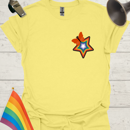 LGBTQ Pride Progress Flag colors, Star and Butterfly T-Shirt