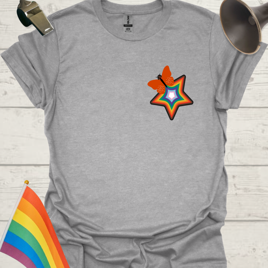 LGBTQ Pride Progress Flag colors, Star and Butterfly T-Shirt