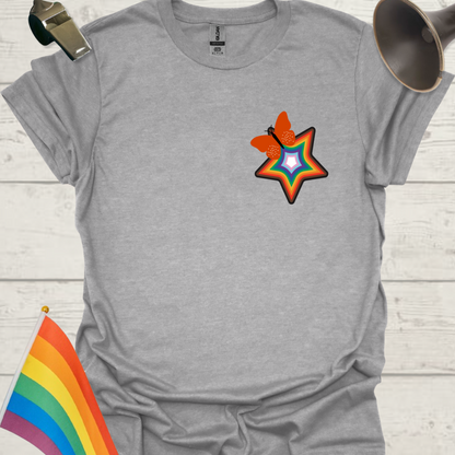 LGBTQ Pride Progress Flag colors, Star and Butterfly T-Shirt