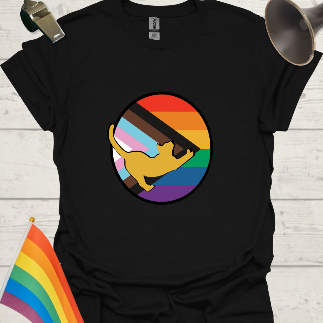 LGBTQ Pride Progress Flag colors sphere and Cute Cat T-Shirt