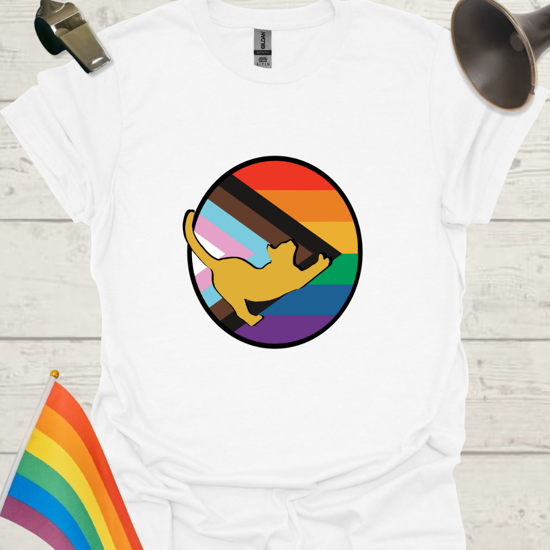 LGBTQ Pride Progress Flag colors sphere and Cute Cat T-Shirt