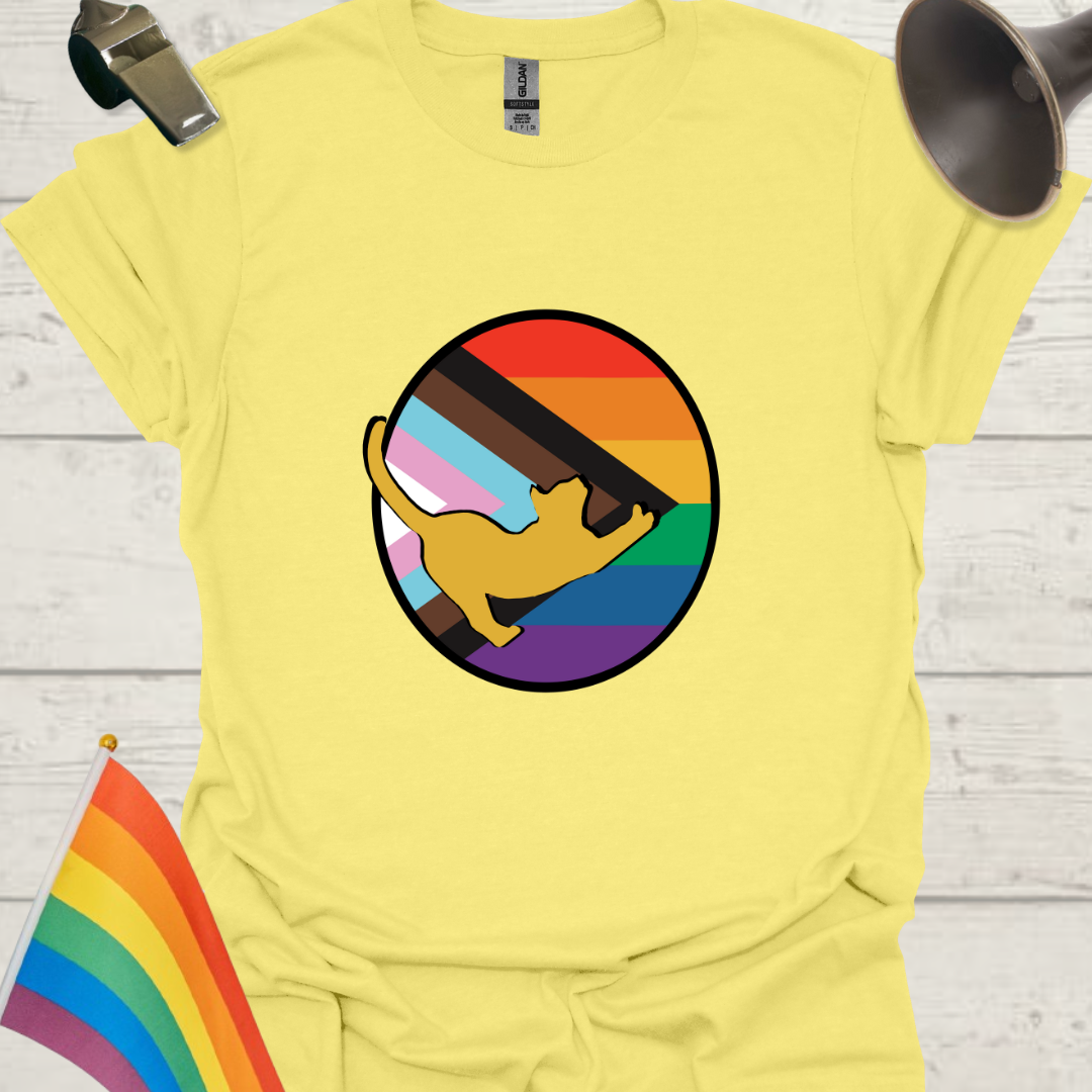 LGBTQ Pride Progress Flag colors sphere and Cute Cat T-Shirt