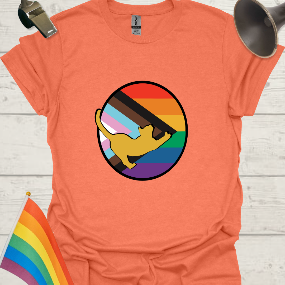 LGBTQ Pride Progress Flag colors sphere and Cute Cat T-Shirt