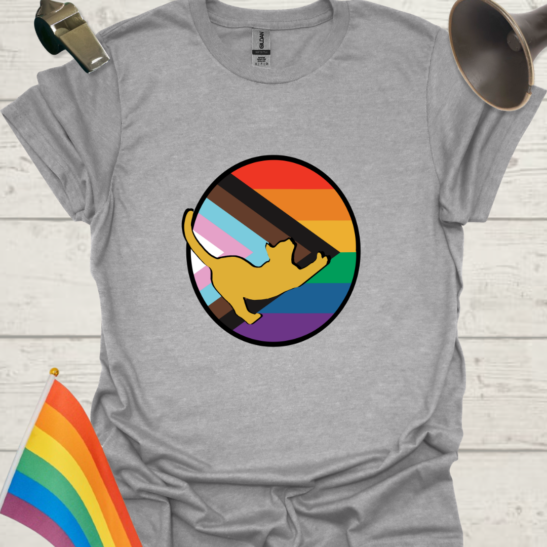 LGBTQ Pride Progress Flag colors sphere and Cute Cat T-Shirt