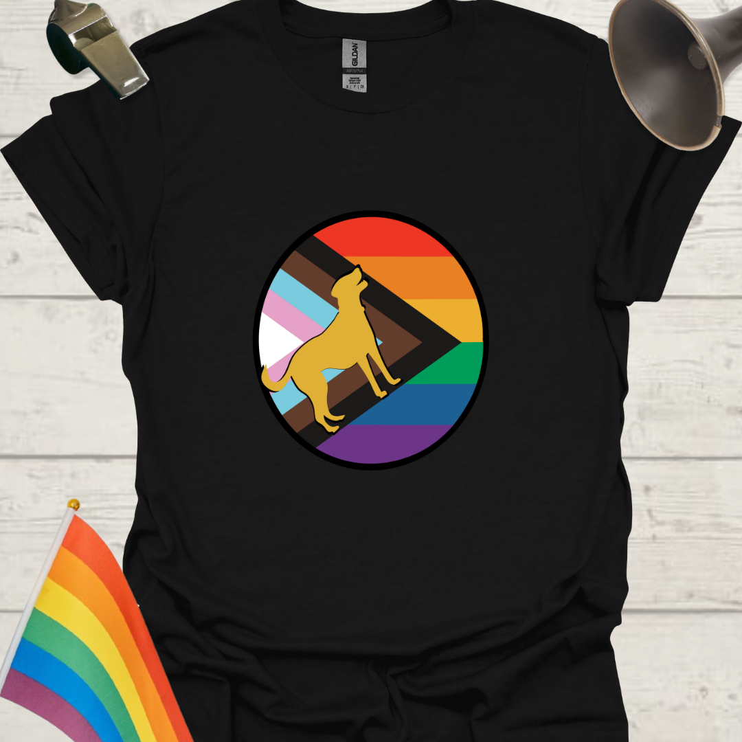 LGBTQ Pride Cute Dog Progress Flag Colors Sphere T-Shirt