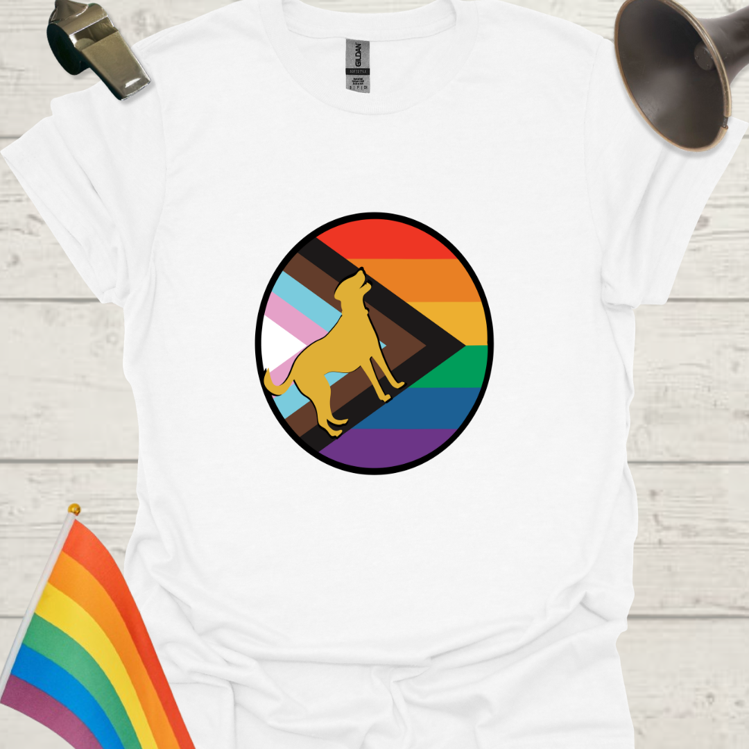 LGBTQ Pride Cute Dog Progress Flag Colors Sphere T-Shirt
