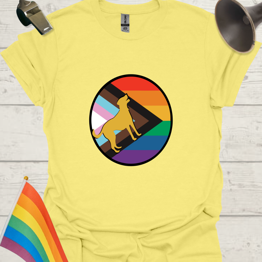 LGBTQ Pride Cute Dog Progress Flag Colors Sphere T-Shirt