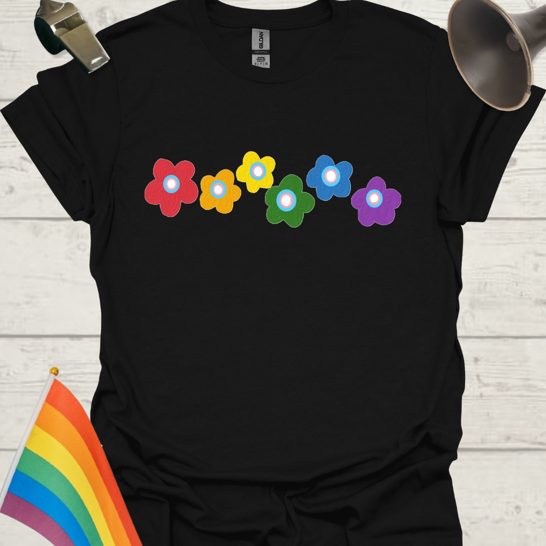 Unisex Pride T-Shirt - LGBTQ Pride Rainbow Flowers, Trans Flag Design