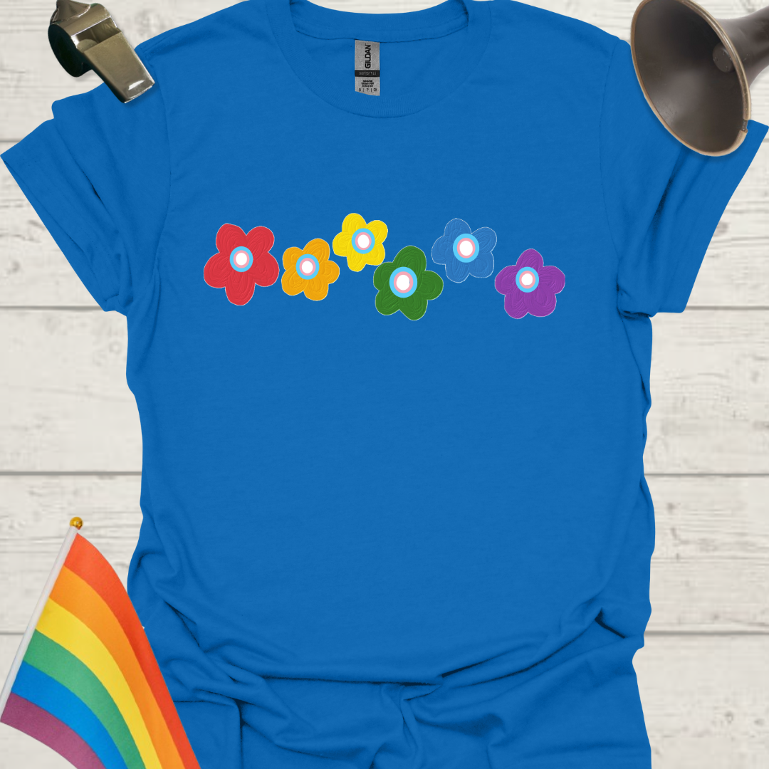 Unisex Pride T-Shirt - LGBTQ Pride Rainbow Flowers, Trans Flag Design