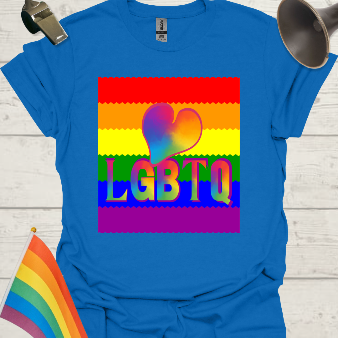 Unisex Pride T-Shirt - LGBTQ Pride Flag Ripples, Colorful Heart Design