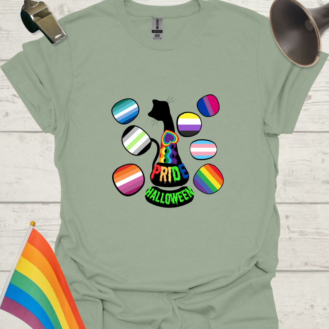 Halloween LGBT Pride Flag Black Cat T-Shirt
