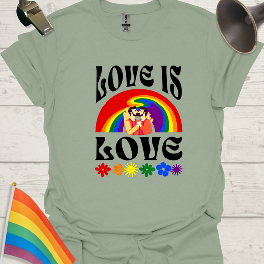 LGBT T-Shirt - Love is Love - melted Rainbow, Gay couple kiss