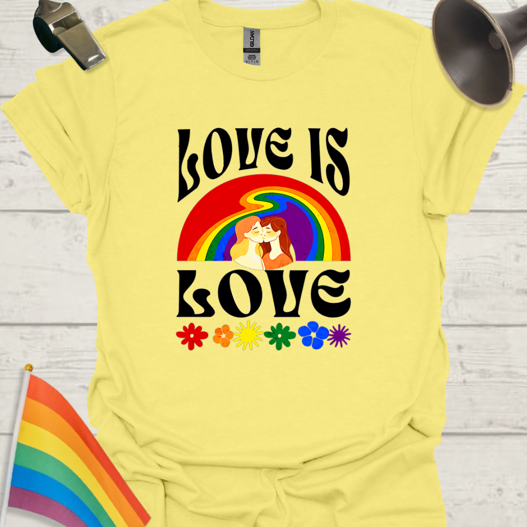 LGBT T-Shirt - Love is Love - melted Rainbow, Lesbian couple kiss