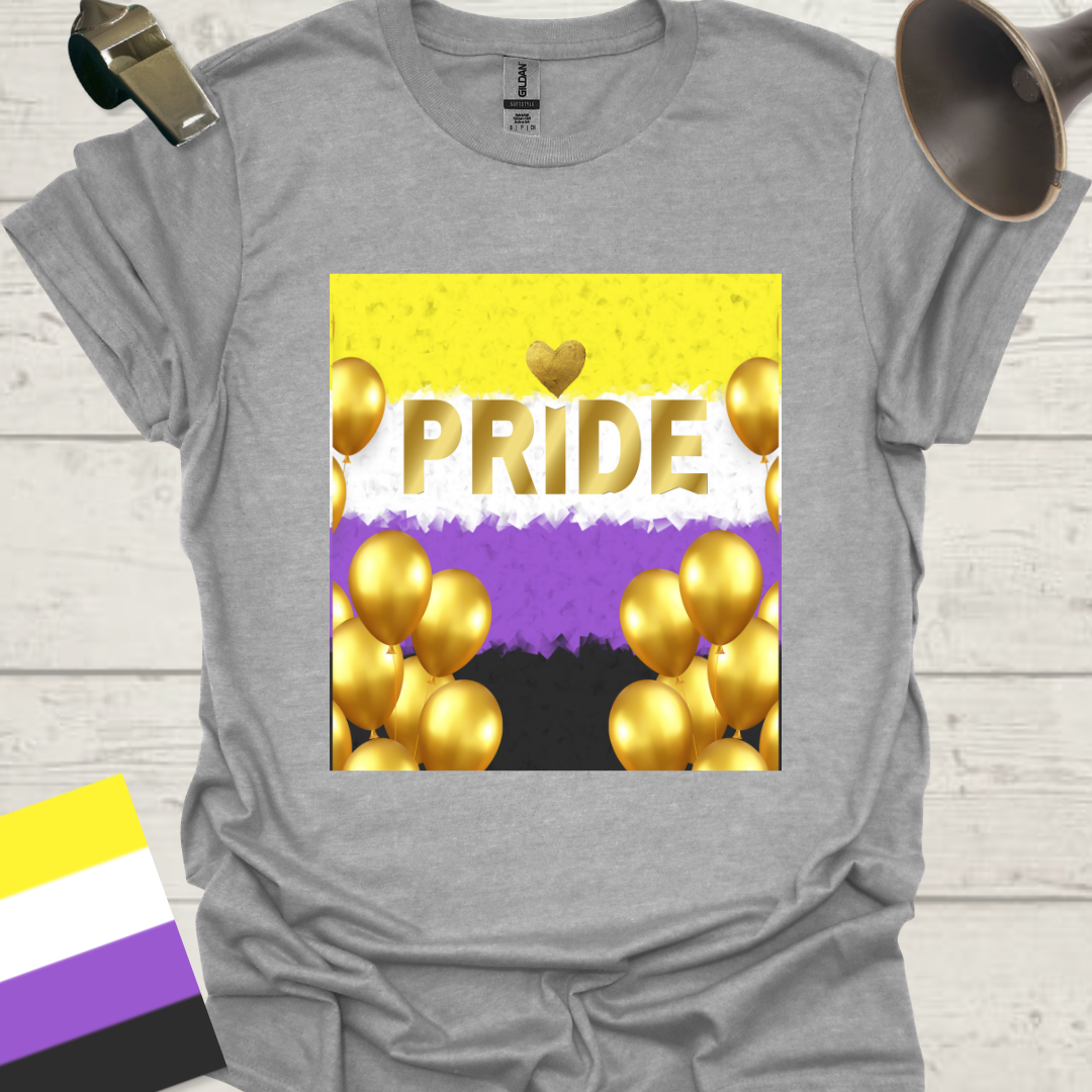 Unisex T-Shirt Pride Golden Balloons Non-Binary Cubism Flag Design