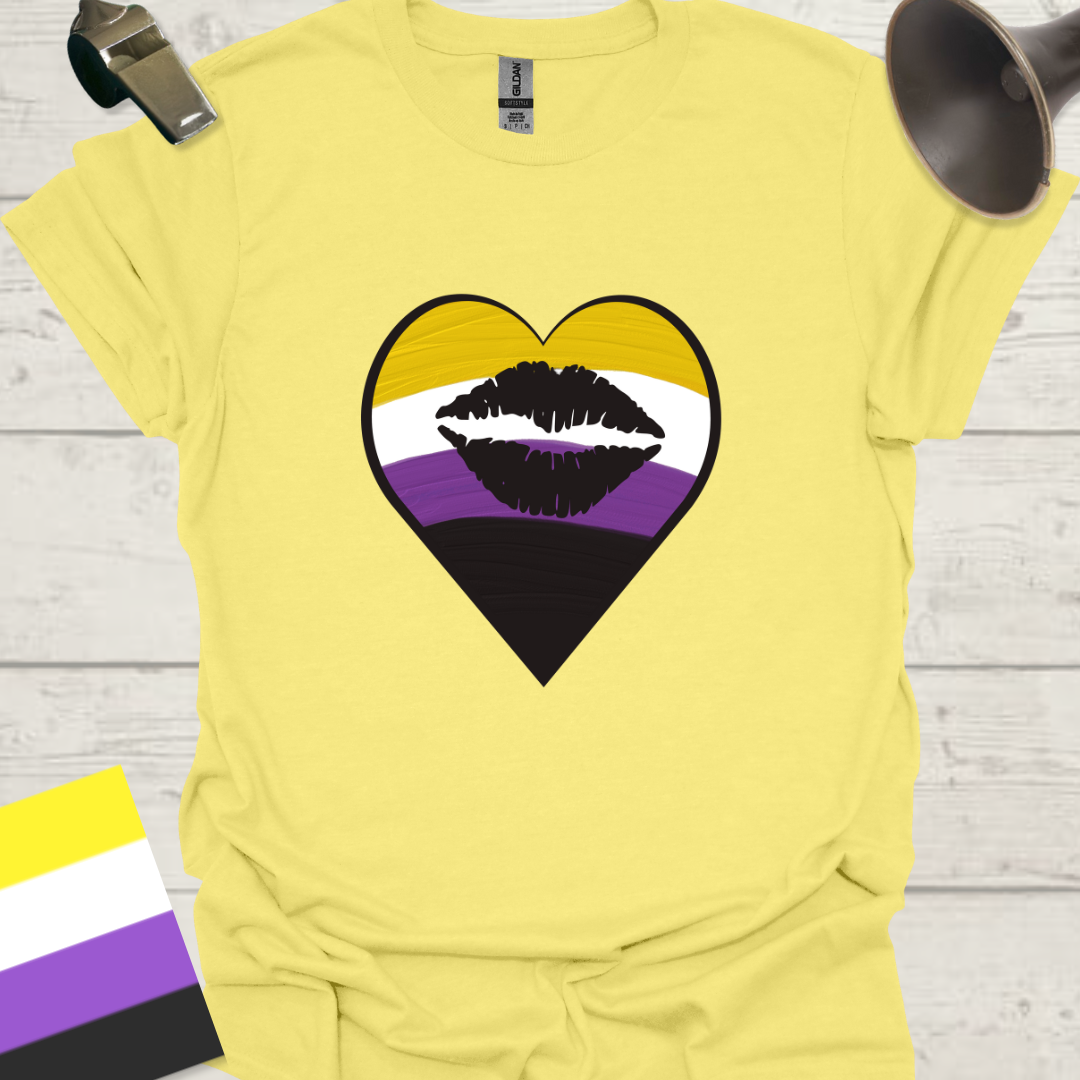 Nonbinary Pride T-Shirt Heart Black Lips Design