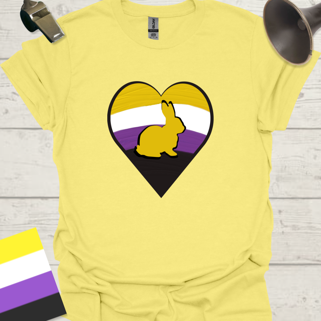 Nonbinary Pride T-Shirt Heart Rabbit Design