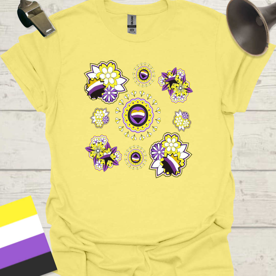 Nonbinary Pride T-Shirt Heart Floral Pattern Design