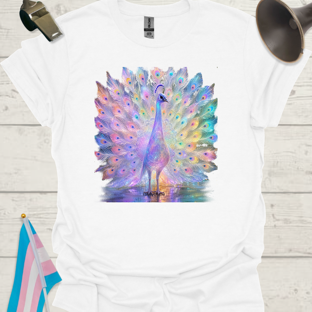 Peacock Trans Pride Unisex T-Shirt — Trans Colors Peacock Design