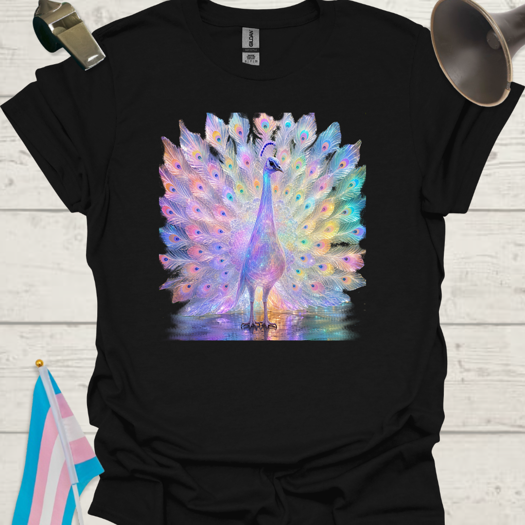 Peacock Trans Pride Unisex T-Shirt — Trans Colors Peacock Design