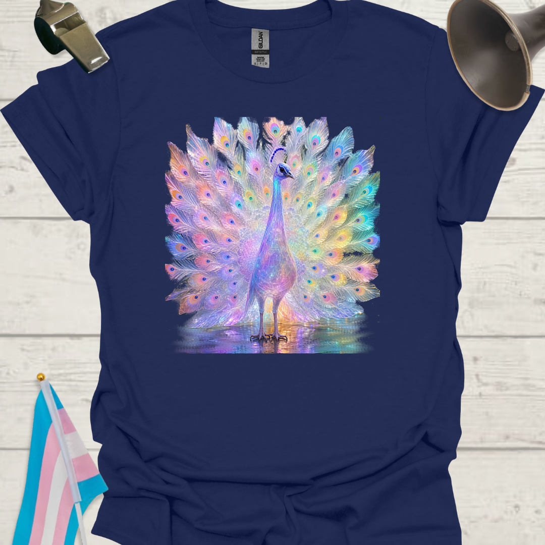 Peacock Trans Pride Unisex T-Shirt — Trans Colors Peacock Design