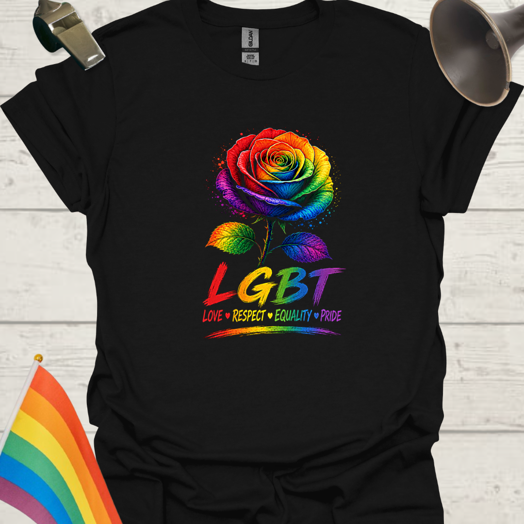 Pride Rose T-Shirt — Rainbow Flag Love, Respect & Equality