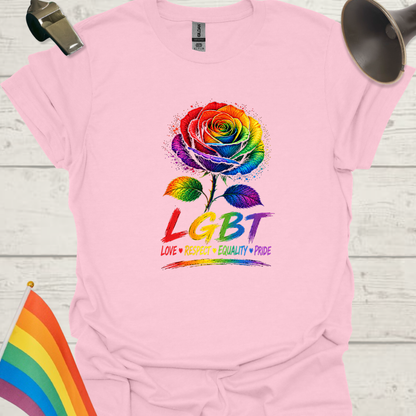 Pride Rose T-Shirt — Rainbow Flag Love, Respect & Equality
