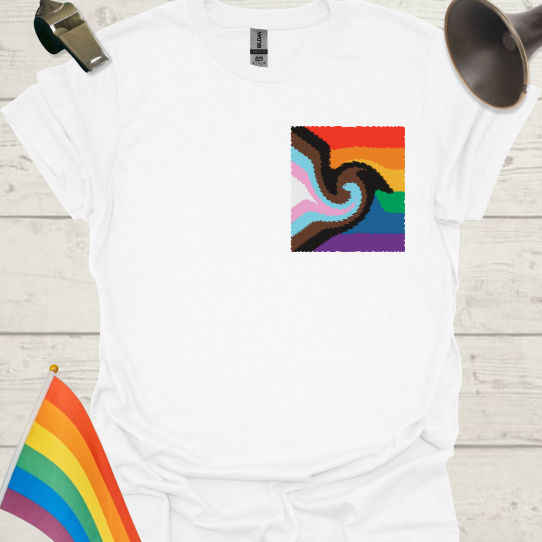 LGBTQ Progress Pride Flag T-Shirt with Waves Pattern