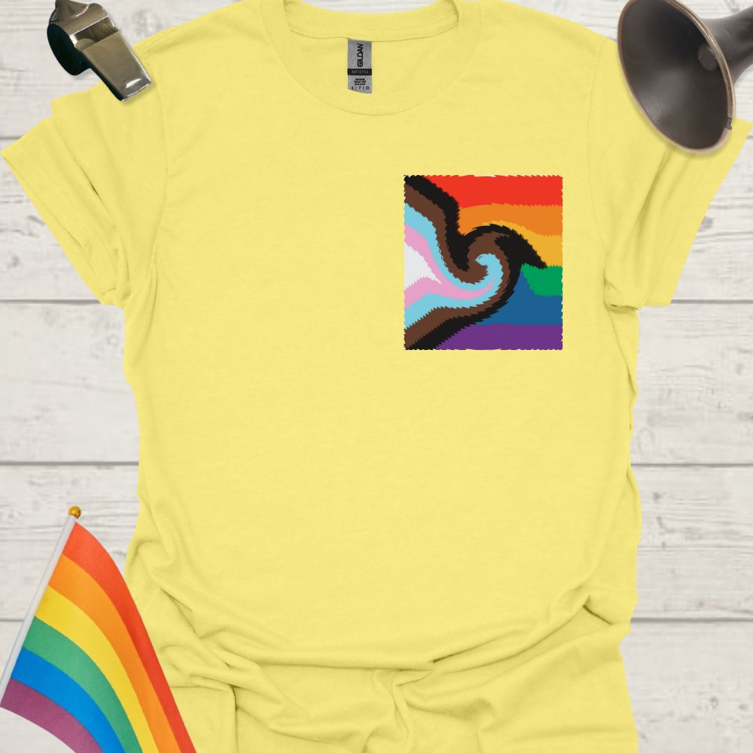 LGBTQ Progress Pride Flag T-Shirt with Waves Pattern