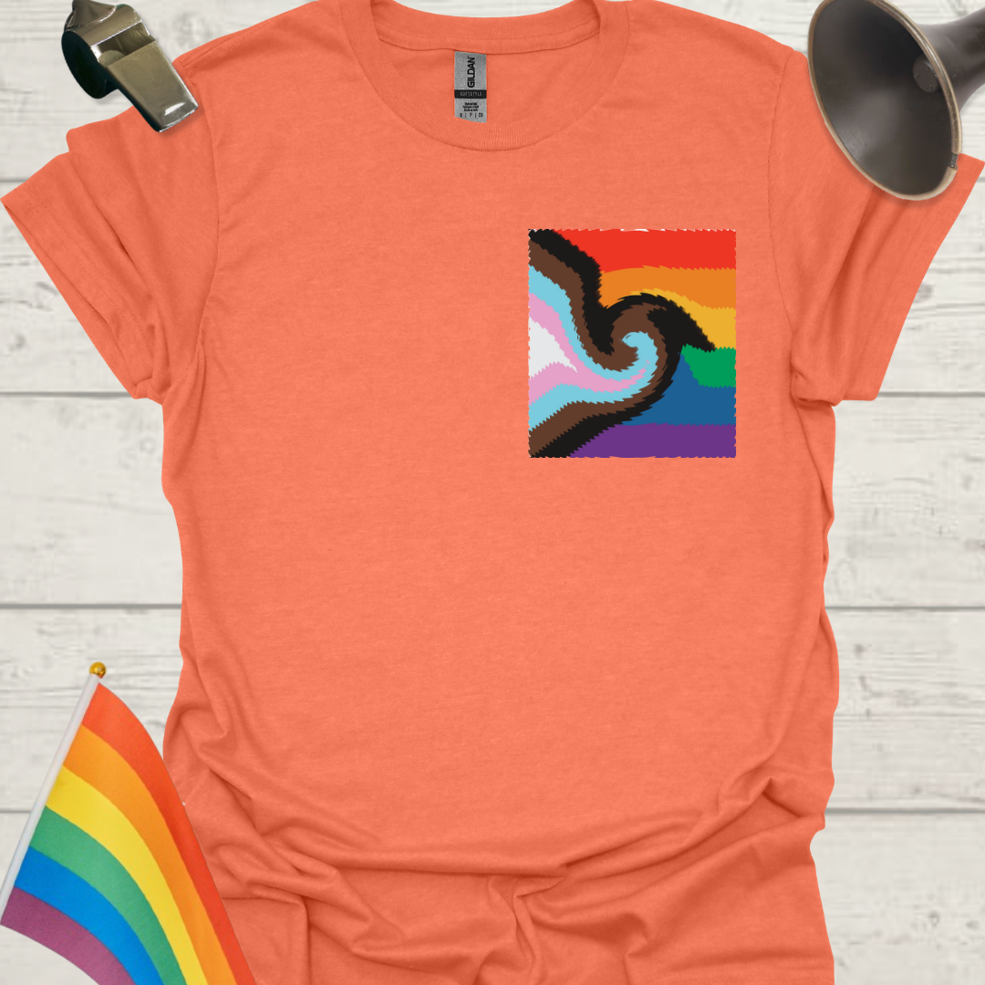 LGBTQ Progress Pride Flag T-Shirt with Waves Pattern