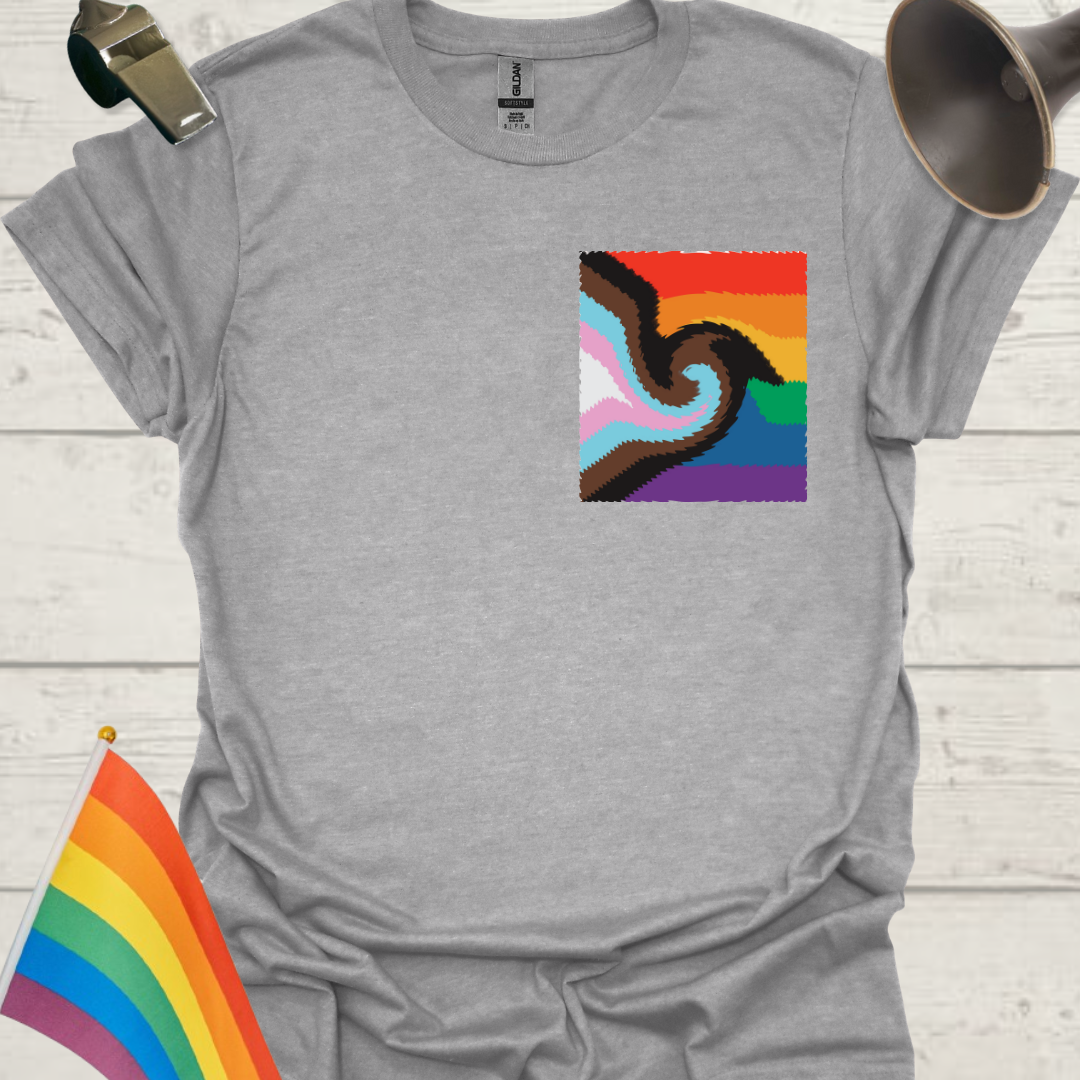 LGBTQ Progress Pride Flag T-Shirt with Waves Pattern