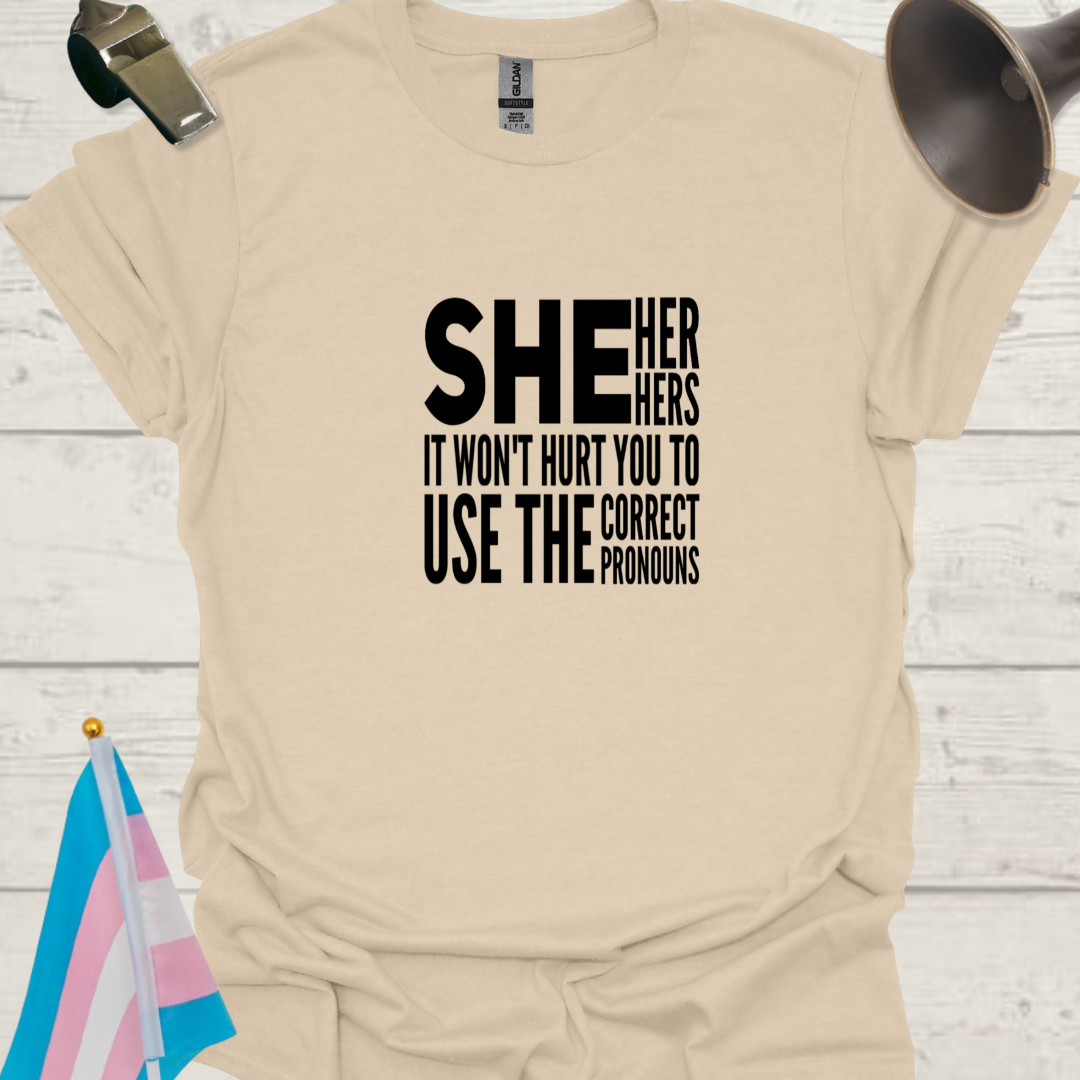 Unisex LGBT She Her Hers It Won't Hurt You to Use the Correct Pronouns T-Shirt