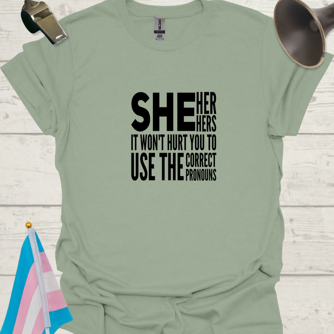 Unisex LGBT She Her Hers It Won't Hurt You to Use the Correct Pronouns T-Shirt