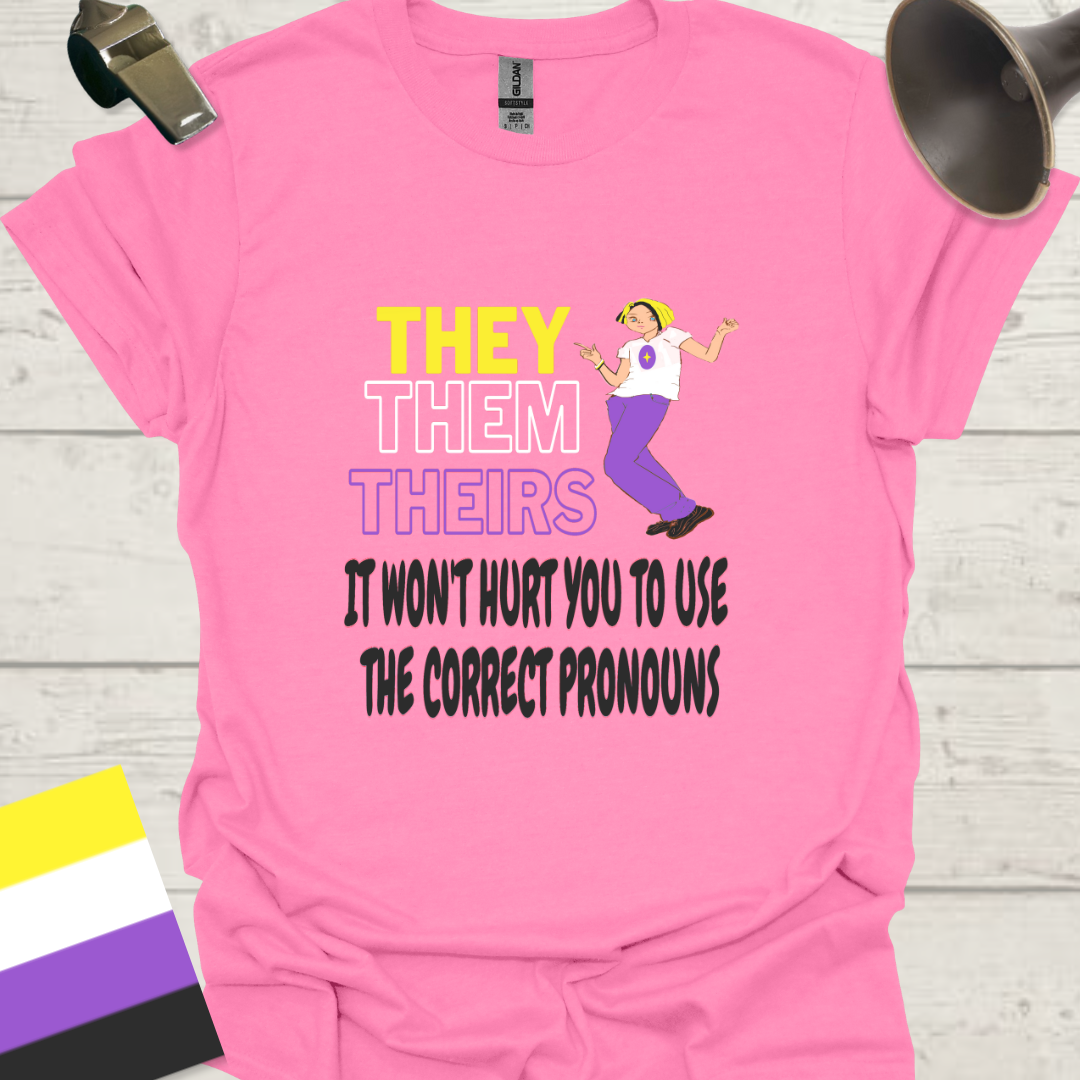 Non Binary They Them Theirs It Won't Hurt You To Use the Correct Pronouns, Anime Person, Non-binary flag colors! Pride T-Shirt