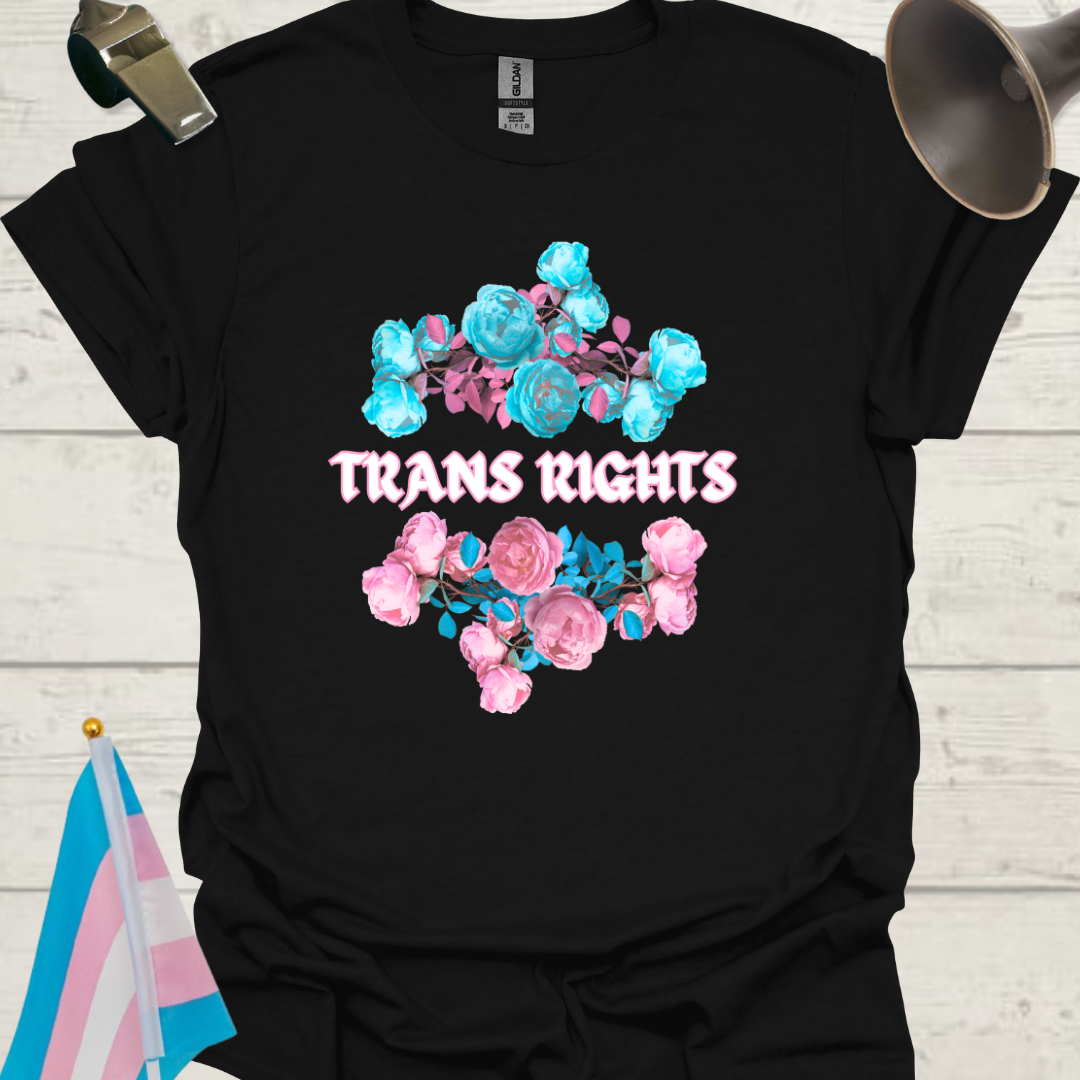 Unisex Blue-Pink Flowers T-Shirt White Trans Rights