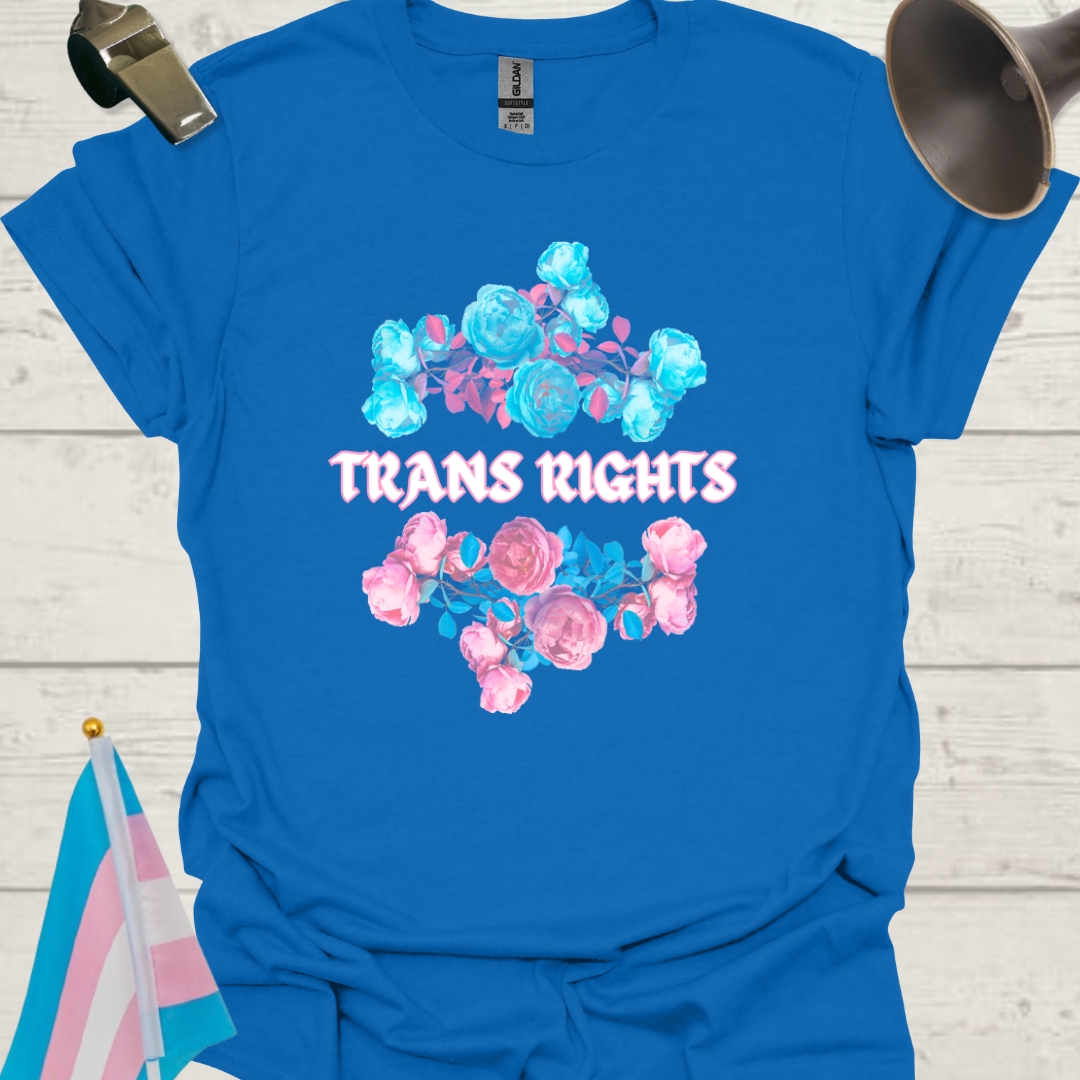 Unisex Blue-Pink Flowers T-Shirt White Trans Rights